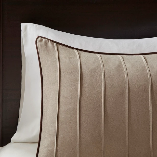 Alt view image 6 of 7 - 7 Piece Faux Suede Comforter Set Queen, Beige, Polyester, Bedding Sets
