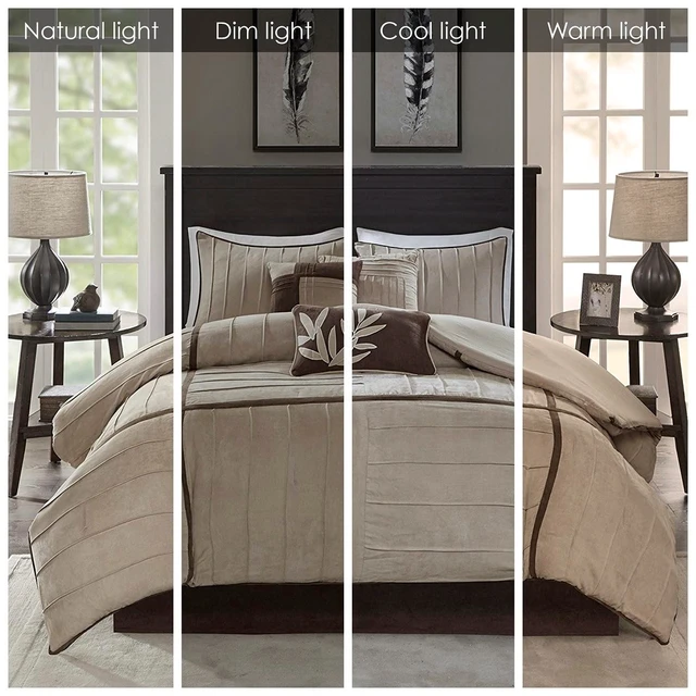 Alt view image 7 of 7 - 7 Piece Faux Suede Comforter Set Queen, Beige, Polyester, Bedding Sets