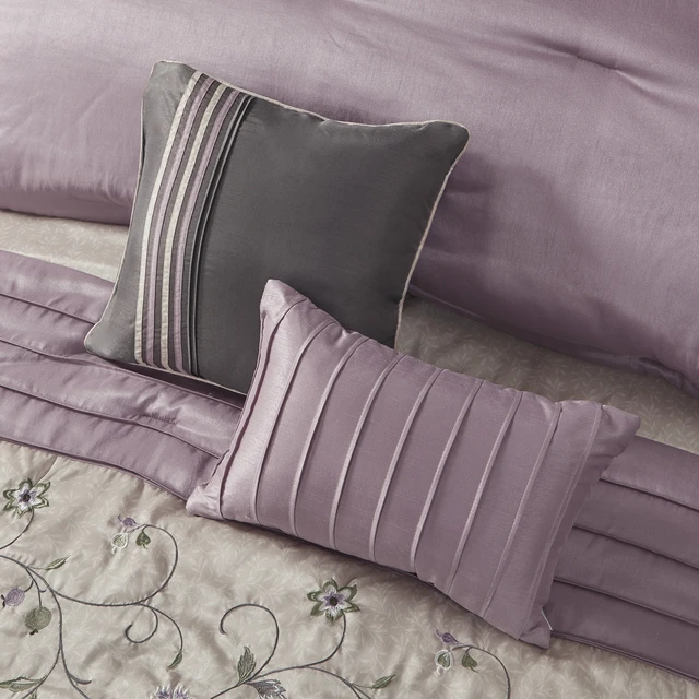 Alt view image 2 of 7 - Embroidered 7 Piece Comforter Set Purple King, Polyester, Bedding Sets