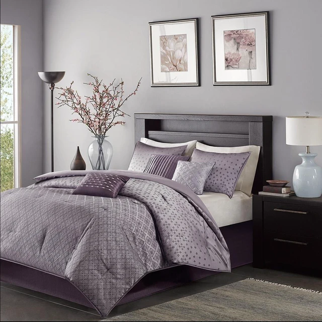 Main image of 7 Piece Jaquard Comforter Set Purple Cal King, Polyester, Bedding Sets
