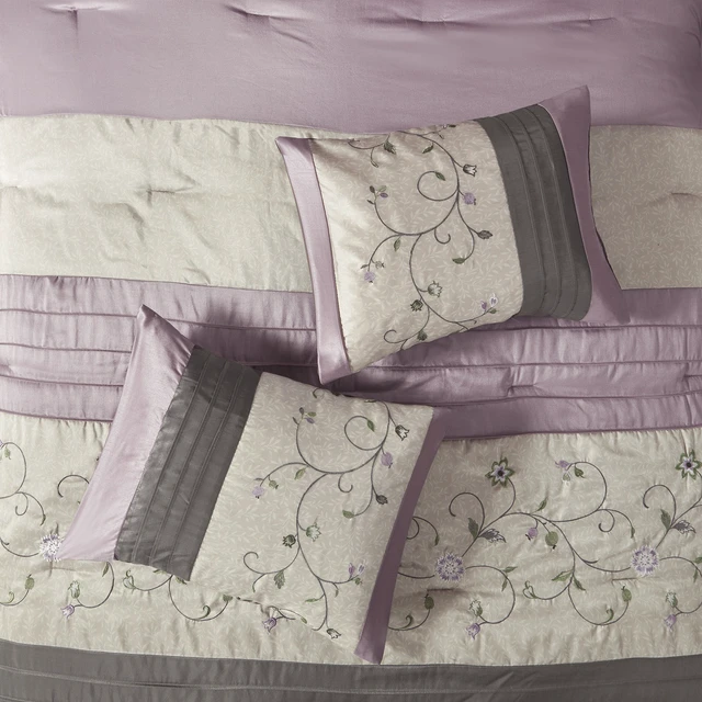 Alt view image 3 of 7 - Embroidered 7 Piece Comforter Set Purple King, Polyester, Bedding Sets