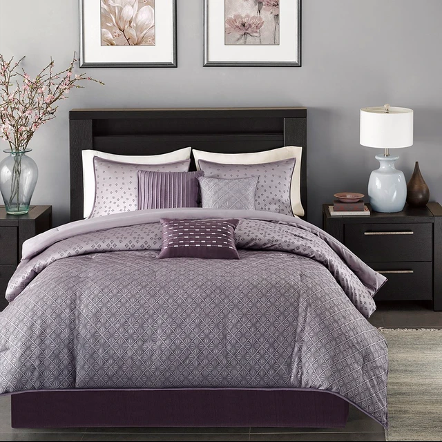 Alt view image 2 of 6 - 7 Piece Jaquard Comforter Set Purple Cal King, Polyester, Bedding Sets
