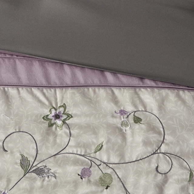 Alt view image 4 of 7 - Embroidered 7 Piece Comforter Set Purple King, Polyester, Bedding Sets
