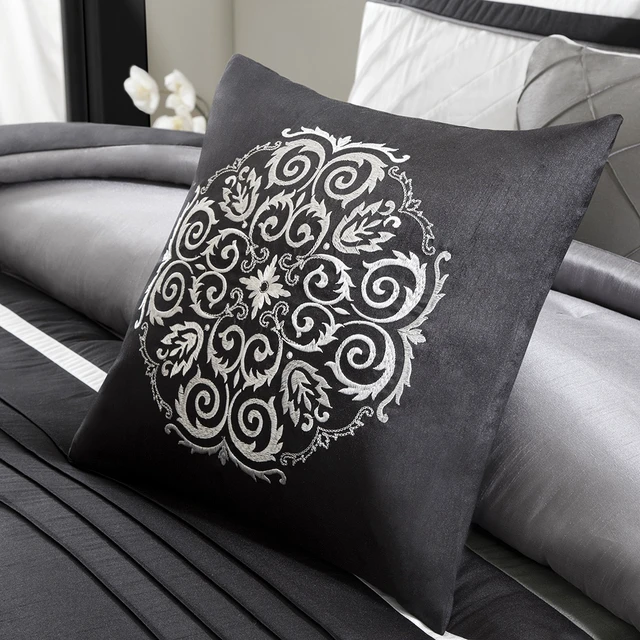 Alt view image 3 of 6 - 7 Piece Comforter Set Queen, Grey, Polyester, Bedding Sets
