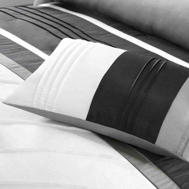 Alt view image 3 of 6 - 7 Piece Comforter Set Cal King, Grey, Polyester, Bedding Sets