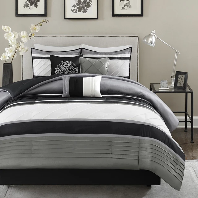 Alt view image 2 of 6 - 7 Piece Comforter Set Cal King, Grey, Polyester, Bedding Sets