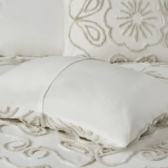Alt view image 2 of 7 - 3 Piece Tufted Cotton Chenille Coverlet Set Full Queen, Ivory Taupe, Bedding Sets