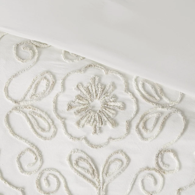 Alt view image 4 of 7 - 3 Piece Tufted Cotton Chenille Coverlet Set Full Queen, Ivory Taupe, Bedding Sets