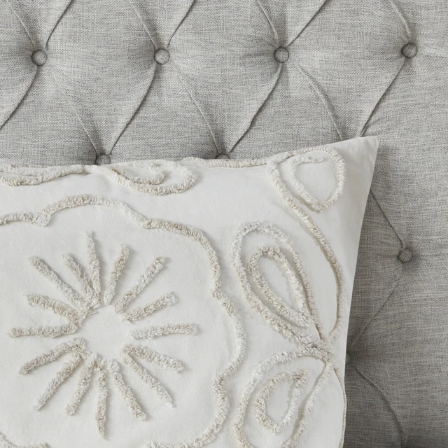 Alt view image 6 of 7 - 3 Piece Tufted Cotton Chenille Coverlet Set Full Queen, Ivory Taupe, Bedding Sets