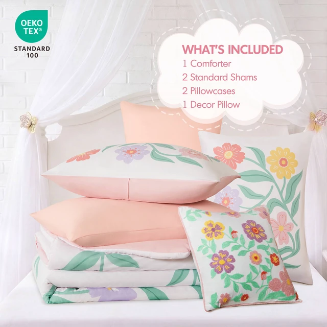 Alt view image 2 of 7 - Full Queen Comforter Set, Multicolor Pink, Microfiber, Bedding Sets