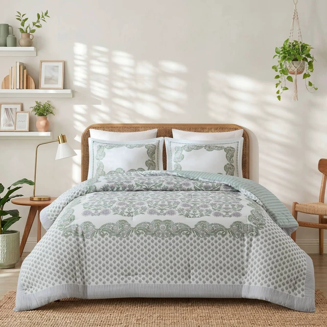 Main image of Full Queen Comforter Set, Green, Polyester, Bedding Sets