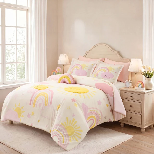 Main image of Full Queen Comforter Set, Multicolor Pink, Microfiber, Bedding Sets