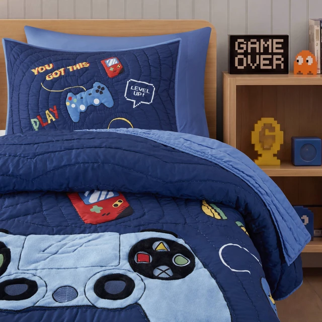 Alt view image 5 of 7 - Twin Quilt Set, Navy Multi, Microfiber, Bedding Sets