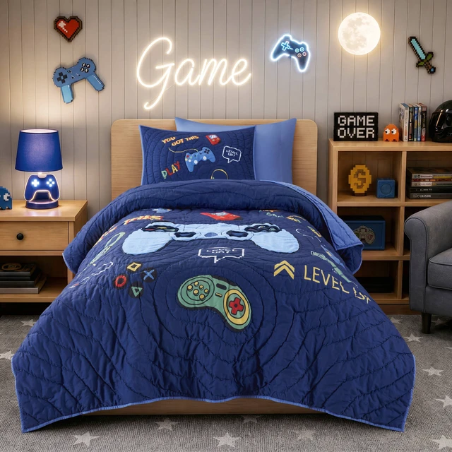 Alt view image 6 of 7 - Twin Quilt Set, Navy Multi, Microfiber, Bedding Sets
