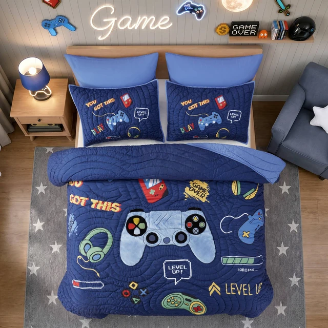 Alt view image 4 of 7 - Full Queen Quilt Set, Navy Multi, Microfiber, Bedding Sets