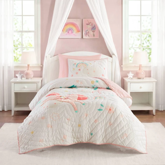Main image of Twin Quilt Set, Multicolor Pink, Microfiber, Bedding Sets