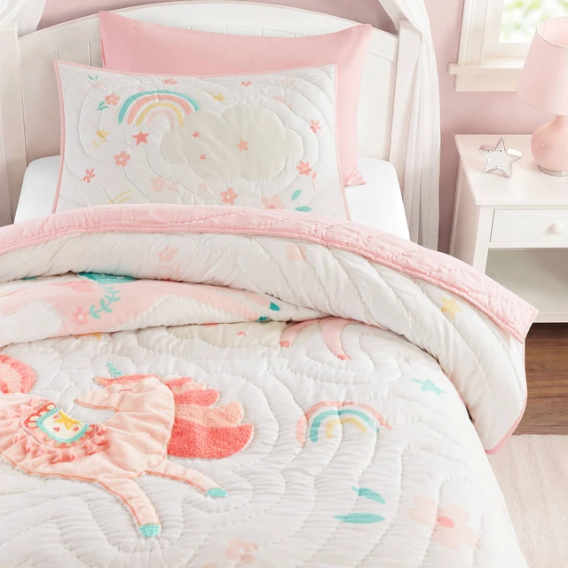 Alt view image 3 of 7 - Twin Quilt Set, Multicolor Pink, Microfiber, Bedding Sets