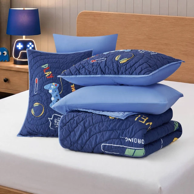 Alt view image 3 of 7 - Full Queen Quilt Set, Navy Multi, Microfiber, Bedding Sets