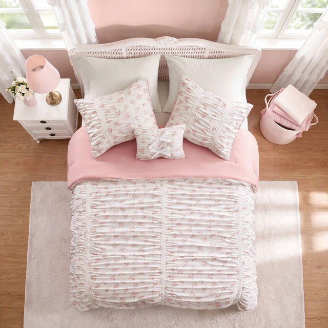 Alt view image 4 of 7 - Full Queen Comforter Set, Pink, Microfiber, Bedding Sets