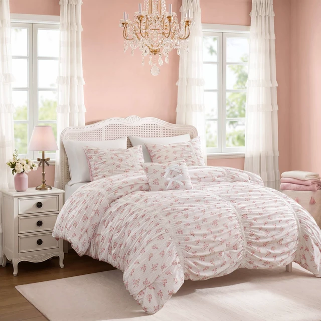 Main image of Full Queen Comforter Set, Pink, Microfiber, Bedding Sets