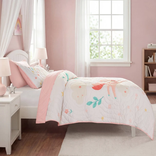 Alt view image 5 of 7 - Twin Quilt Set, Multicolor Pink, Microfiber, Bedding Sets
