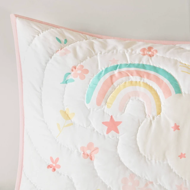 Alt view image 7 of 7 - Twin Quilt Set, Multicolor Pink, Microfiber, Bedding Sets