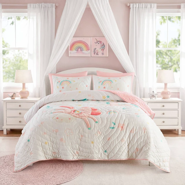 Main image of Full Queen Quilt Set, Multicolor Pink, Microfiber, Bedding Sets