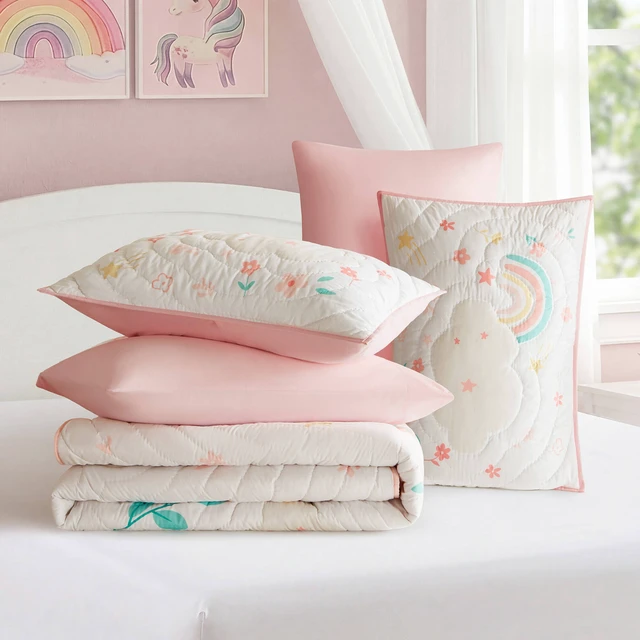 Alt view image 3 of 7 - Full Queen Quilt Set, Multicolor Pink, Microfiber, Bedding Sets