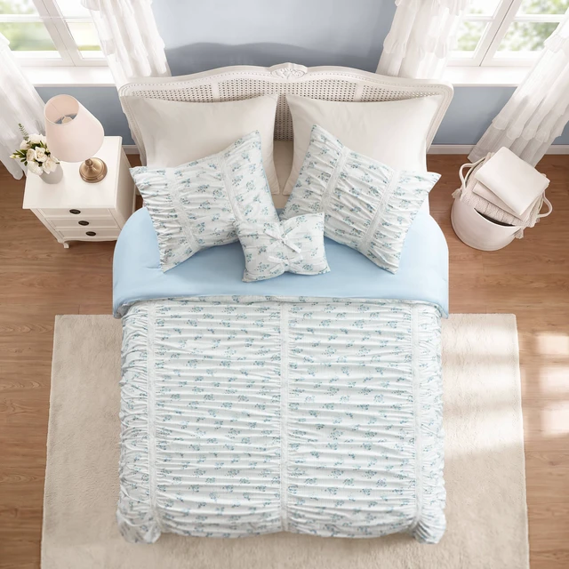 Alt view image 5 of 7 - Full Queen Comforter Set, Blue, Microfiber, Bedding Sets