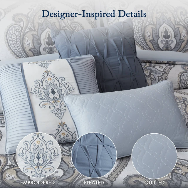 Alt view image 2 of 7 - King Jacquard Comforter Set, Blue Multi, Polyester, Bedding Sets