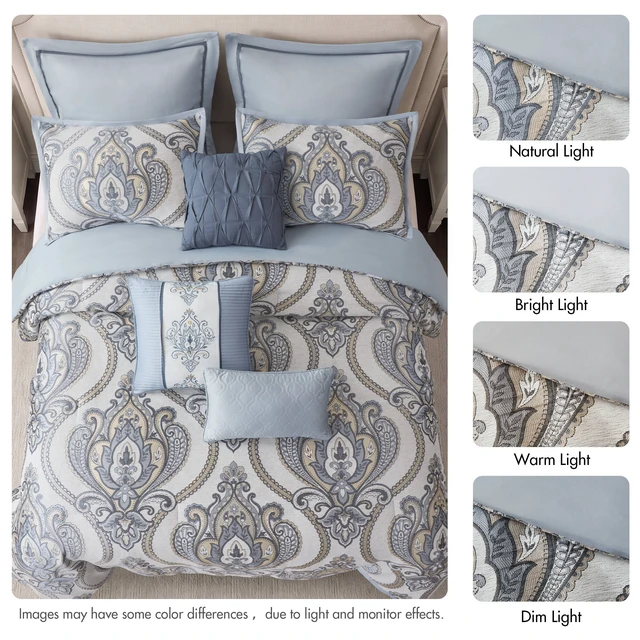 Alt view image 4 of 7 - King Jacquard Comforter Set, Blue Multi, Polyester, Bedding Sets