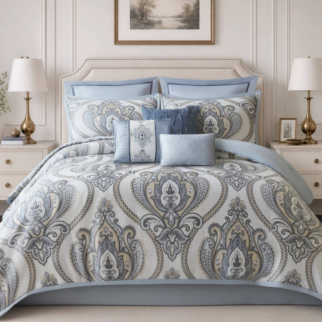 Alt view image 5 of 7 - King Jacquard Comforter Set, Blue Multi, Polyester, Bedding Sets