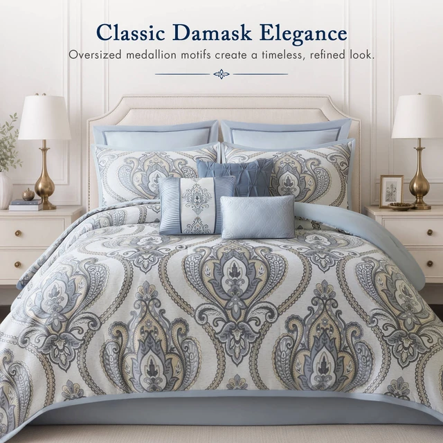 Alt view image 7 of 7 - King Jacquard Comforter Set, Blue Multi, Polyester, Bedding Sets