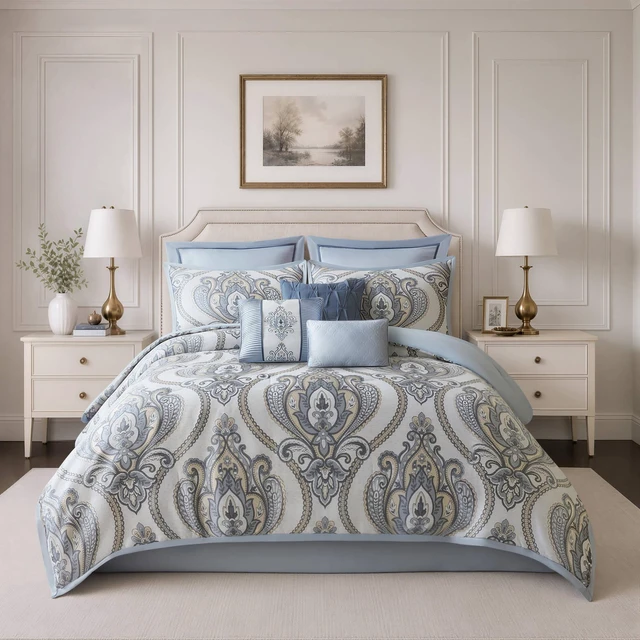 Main image of Full Queen Jacquard Comforter Set, Blue Multi, Polyester, Bedding Sets