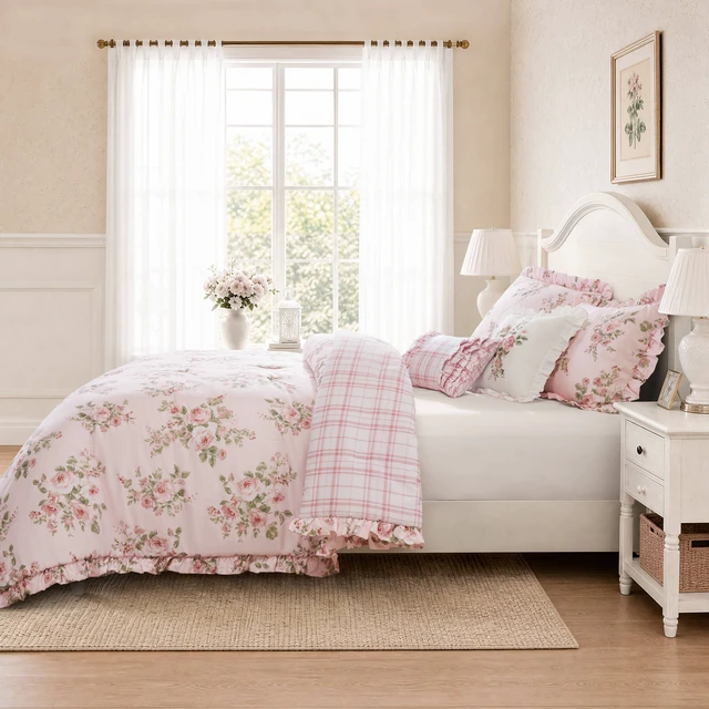 Alt view image 7 of 7 - Full Queen Comforter Set, Multicolor Pink, Microfiber, Bedding Sets