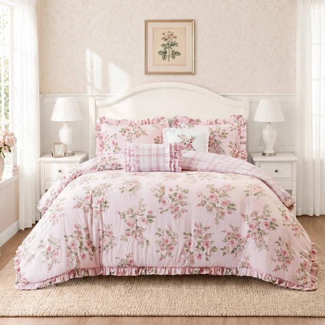 Alt view image 4 of 7 - Full Queen Comforter Set, Multicolor Pink, Microfiber, Bedding Sets