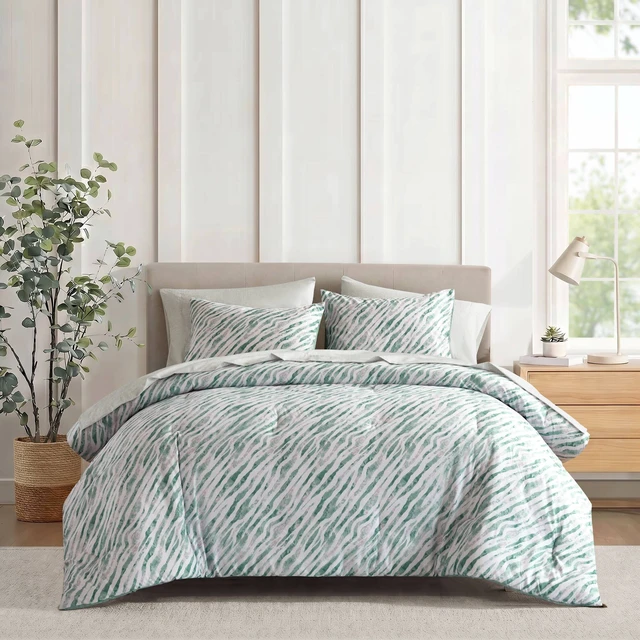 Alt view image 3 of 7 - Cal King Comforter Set with Sheet Set, Green Multi, Polyester, Bedding Sets