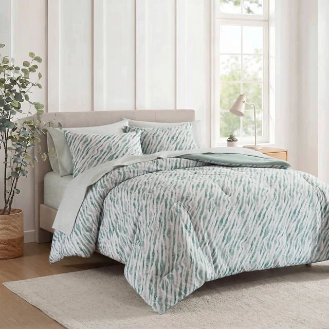 Alt view image 7 of 7 - Cal King Comforter Set with Sheet Set, Green Multi, Polyester, Bedding Sets