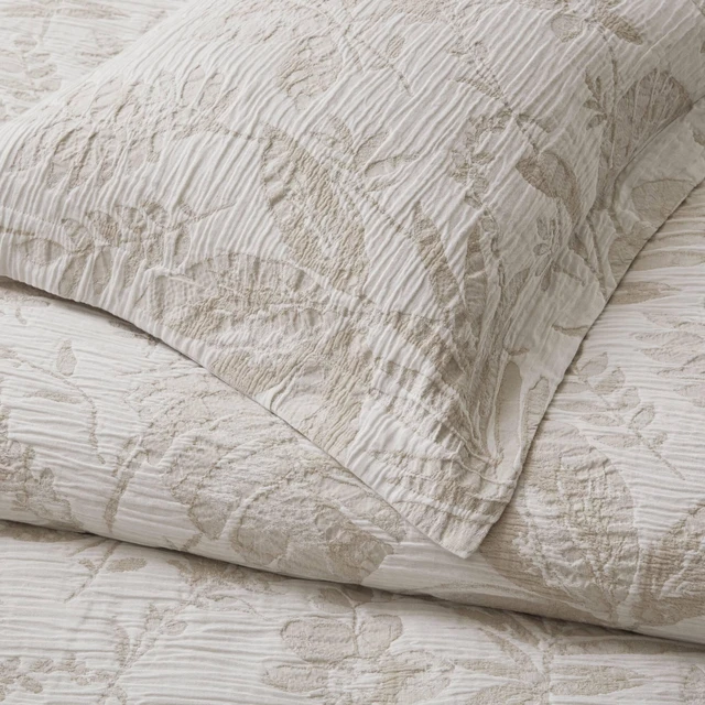 Alt view image 7 of 7 - King Cal King Cotton Jacquard Botanical Duvet Cover Set, Linen, Polyester, Bedding Sets