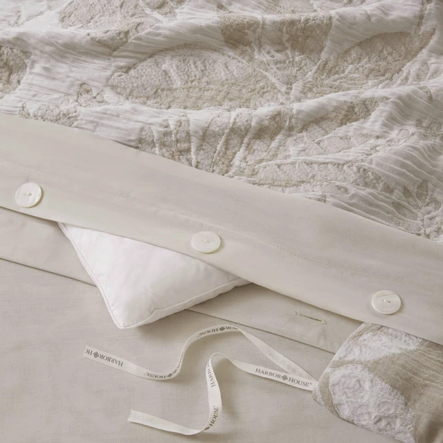 Alt view image 3 of 7 - King Cal King Cotton Jacquard Botanical Duvet Cover Set, Linen, Polyester, Bedding Sets
