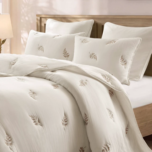 Alt view image 4 of 7 - Full Queen Cotton Lightweight Quilt Set, White Gray, Bedding Sets