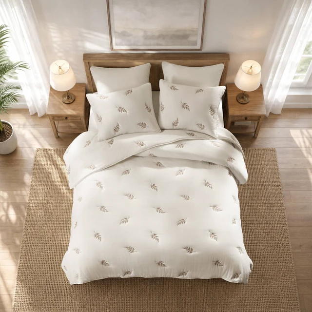 Alt view image 6 of 7 - Full Queen Cotton Lightweight Quilt Set, White Gray, Bedding Sets
