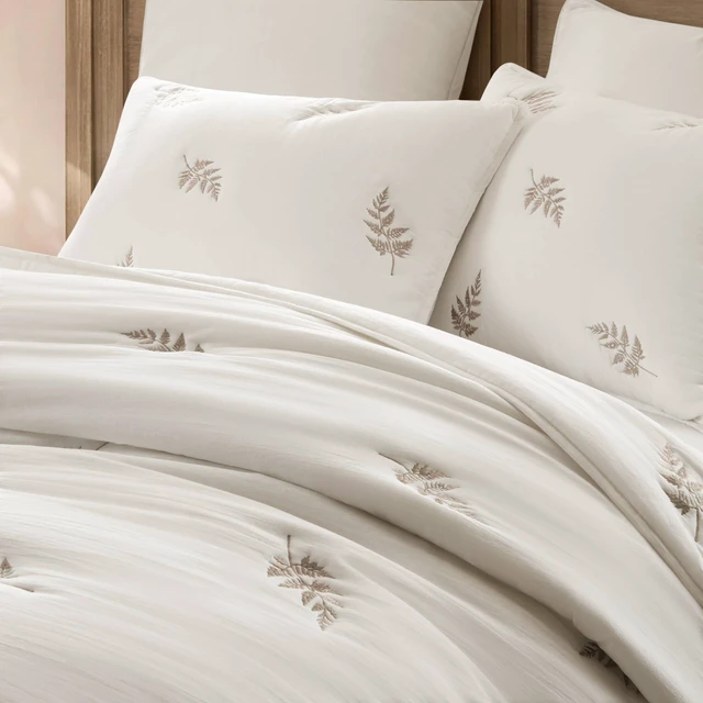 Alt view image 2 of 7 - Full Queen Cotton Lightweight Quilt Set, White Gray, Bedding Sets