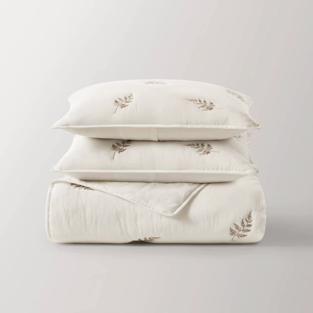 Alt view image 3 of 7 - Full Queen Cotton Lightweight Quilt Set, White Gray, Bedding Sets
