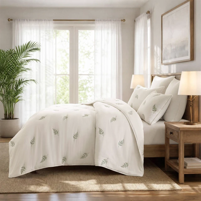 Alt view image 6 of 7 - King Cal King Cotton Lightweight Quilt Set, Sage, White, Bedding Sets