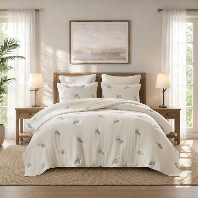 Main image of King Cal King Cotton Lightweight Quilt Set, Sage, White, Bedding Sets