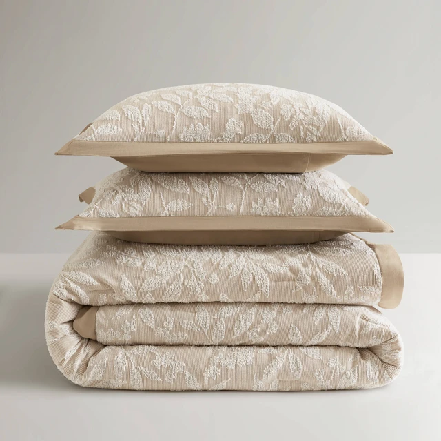 Alt view image 7 of 7 - Queen Cotton Blend Botanical Jacquard Comforter Set, Beige, Bedding Sets