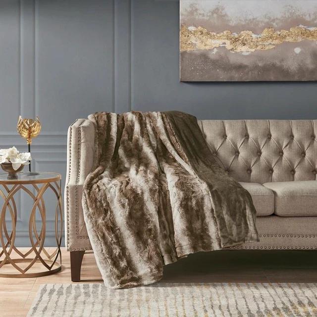 Main image of 108 90 Inch Faux Fur Blanket, Brown, Blankets Pillows