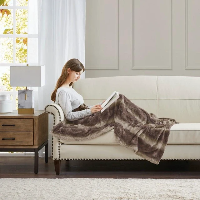 Alt view image 2 of 6 - 108 90 Inch Faux Fur Blanket, Brown, Blankets Pillows