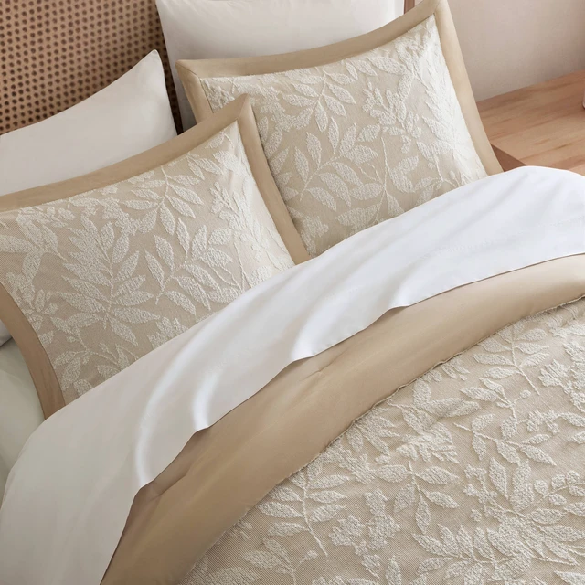 Alt view image 2 of 7 - Queen Cotton Blend Botanical Jacquard Comforter Set, Beige, Bedding Sets
